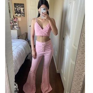 Two Piece Pink Outfit Flare Pants set